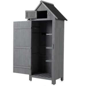 itworths outdoor storage cabinet with doors and shelves, lockable wooden tool storage shed with waterproof roof, all weather outside shed closet for garden patio yard garage, 3 removable shelves, grey