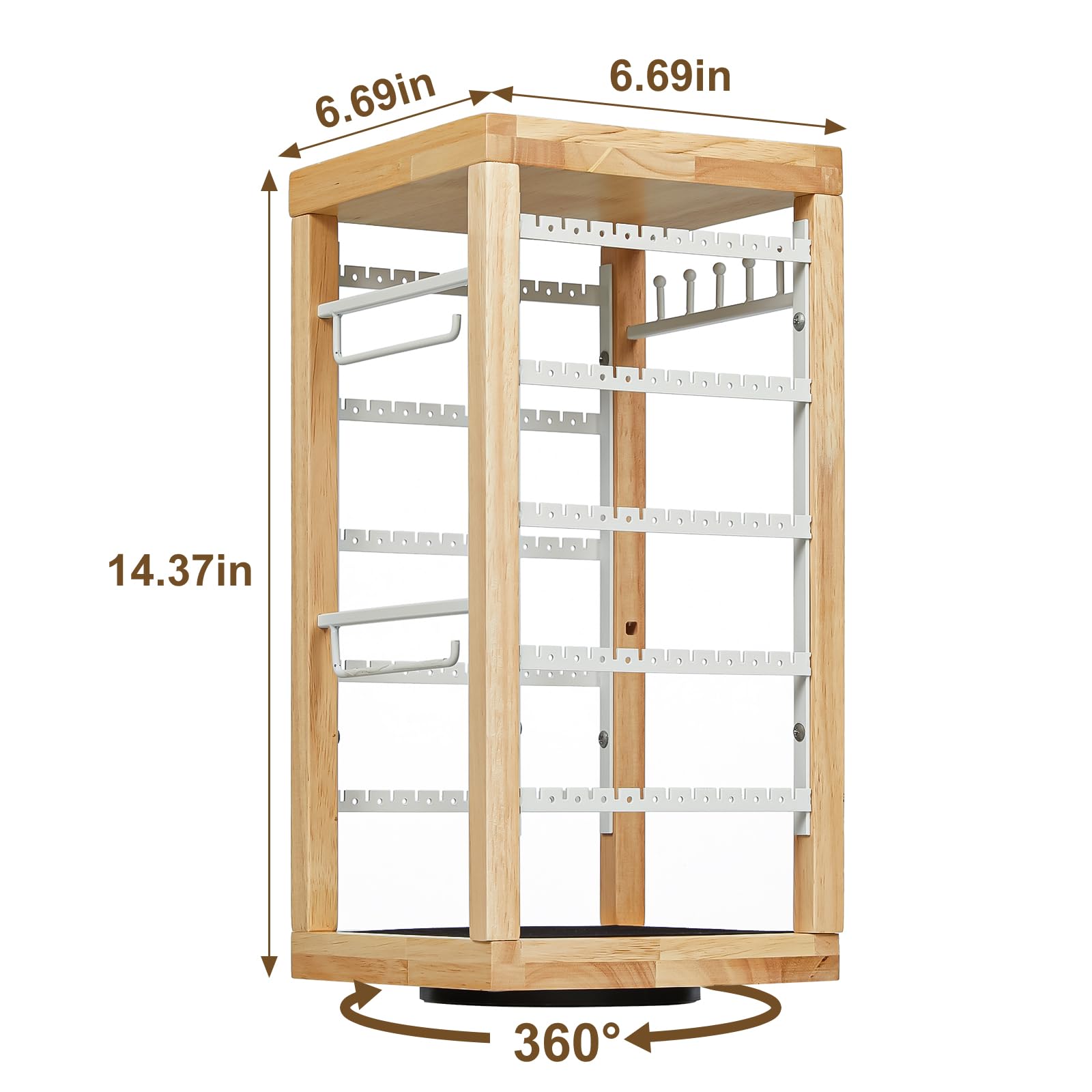 X-cosrack 360° Rotating Earring Holder and Jewelry Organizer Stand, 7 Tiers Earring Display with Ring Tray, 210 Holes for Stud Earring Organizer, Jewelry Holder Rack for Necklace Bracelets Ring Girls