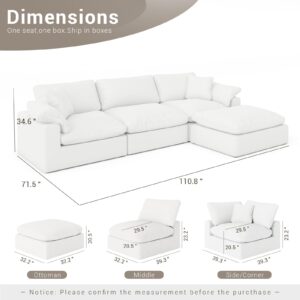 Gtilzria Sectional Couches for Living Room,Down Filled Comfy Sofas,White Modular Couch with Linen Fabric,L Shaped Convertible Sofa with Removable Cushion Covers,for Modern Apartment Office