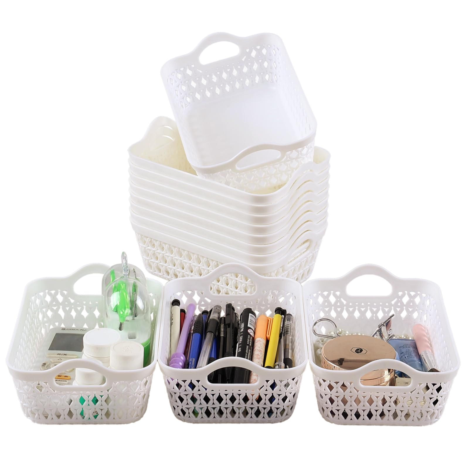 Loiycg 12 Packs Mini Plastic Storage Baskets Tray, White Desktop Tray Basket