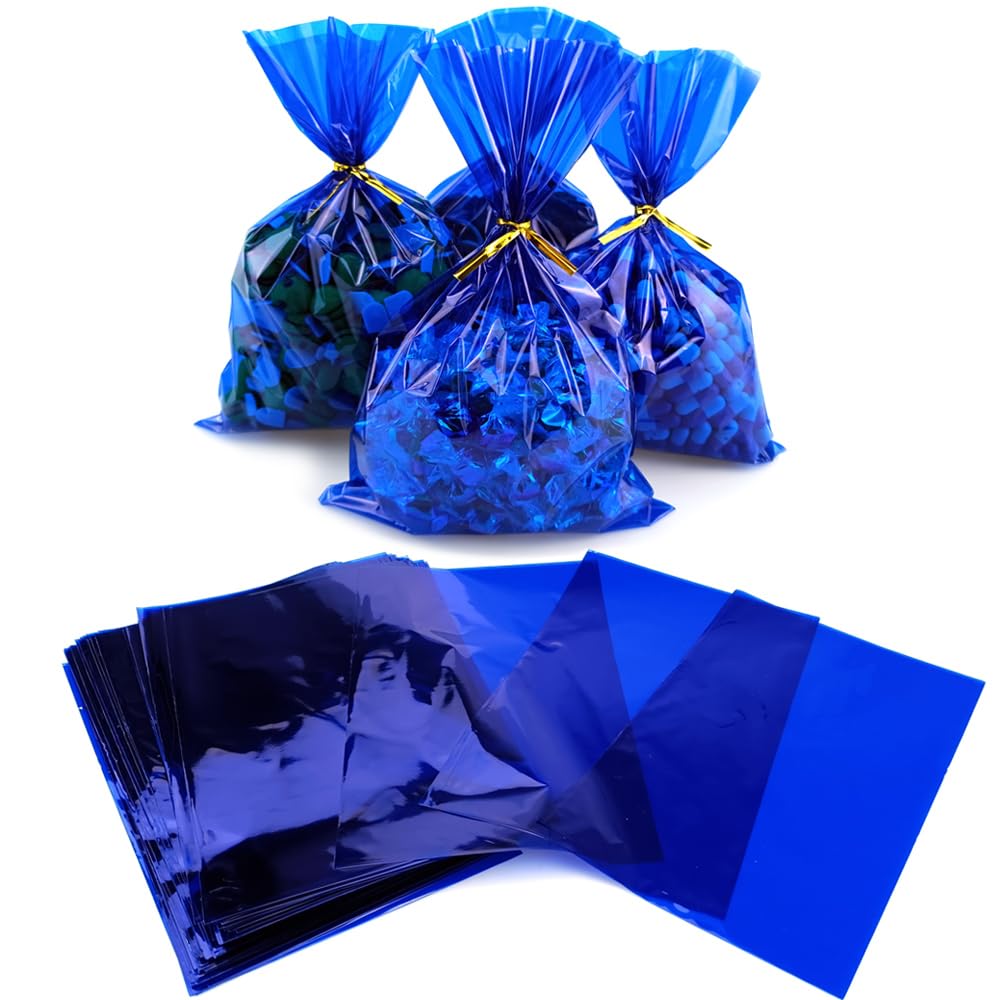 FAZHBARY 100 PCS Blue Cellophane Bags 6x9 Blue Gift Bag Blue Candy Bags Blue Treat Bags for Blue Party Supplies