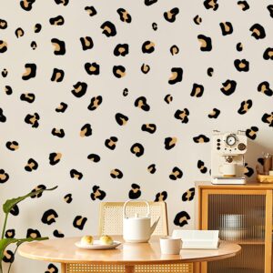 dtlifek 10 sheets leopard print wall decal black leopard spot wall stickers vinyl animal print pattern diy removable peel and stick wallpaper for kids boys nursery car door home decoration (leopard)