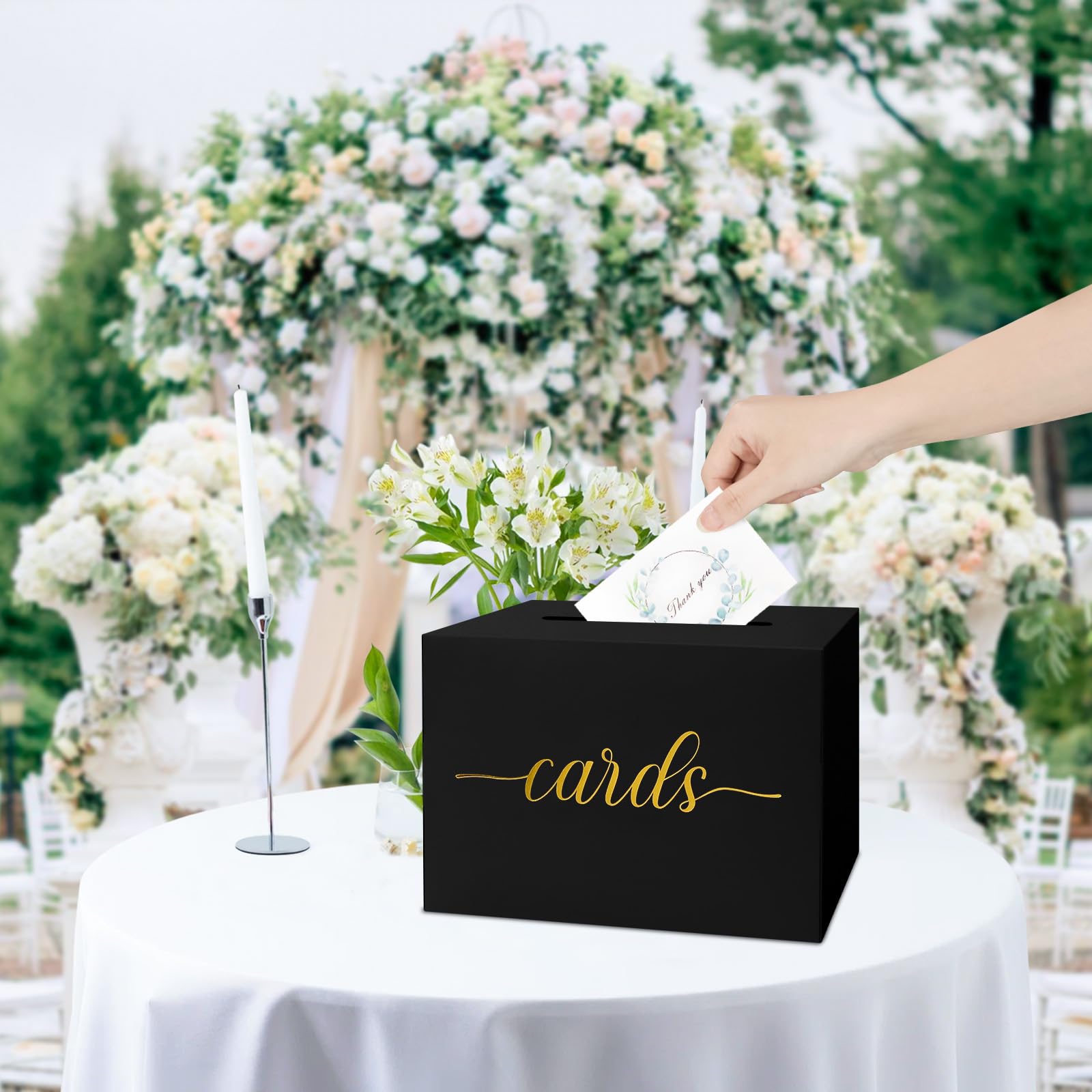 Mulbozy Black Card Box for Party, Gift Cards Box Holder with Gold Foil Design for Wedding Receptions, Bridal & Baby Showers, Graduations, Voting, Donate Money, Retirements, Anniversaries