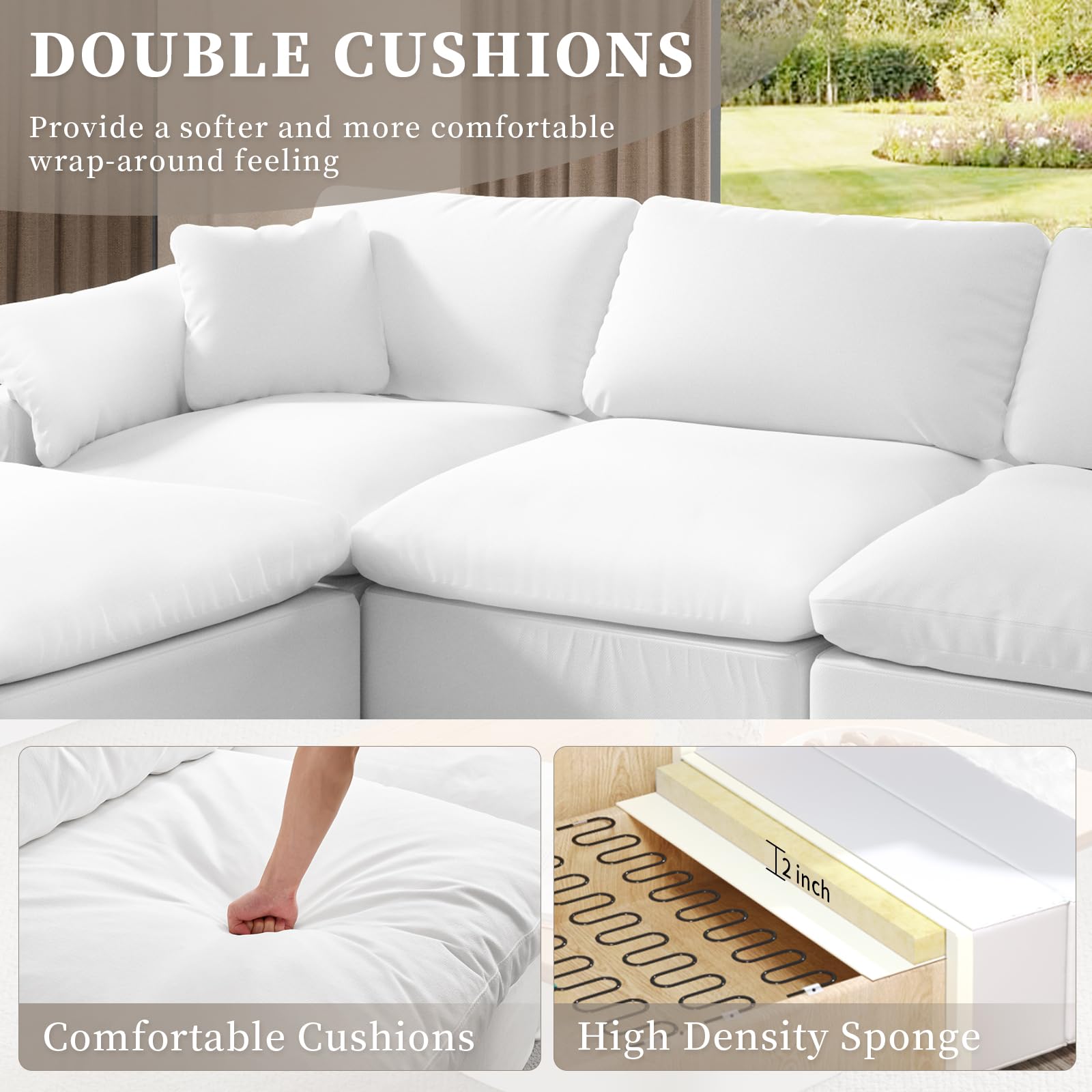 Gtilzria Sectional Couches for Living Room,Down Filled Comfy Sofas,White Modular Couch with Linen Fabric,L Shaped Convertible Sofa with Removable Cushion Covers,for Modern Apartment Office