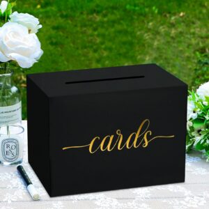 Mulbozy Black Card Box for Party, Gift Cards Box Holder with Gold Foil Design for Wedding Receptions, Bridal & Baby Showers, Graduations, Voting, Donate Money, Retirements, Anniversaries