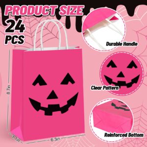 JarThenaAMCS 24Pcs Halloween Paper Gift Bags Pink White Ghost Pumpkin Party Favor Bags with Handle Goodie Candy Treat Bags for Halloween Party Decor Supplies