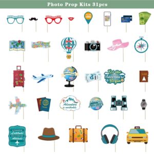 Let The Adventure Begin Photo Booth Props,31pcs Adventure Baby Shower Photo Props for Adventure Awaits Baby Shower,Adventure Awaits Party Decorations Travel Themed Party Supplies