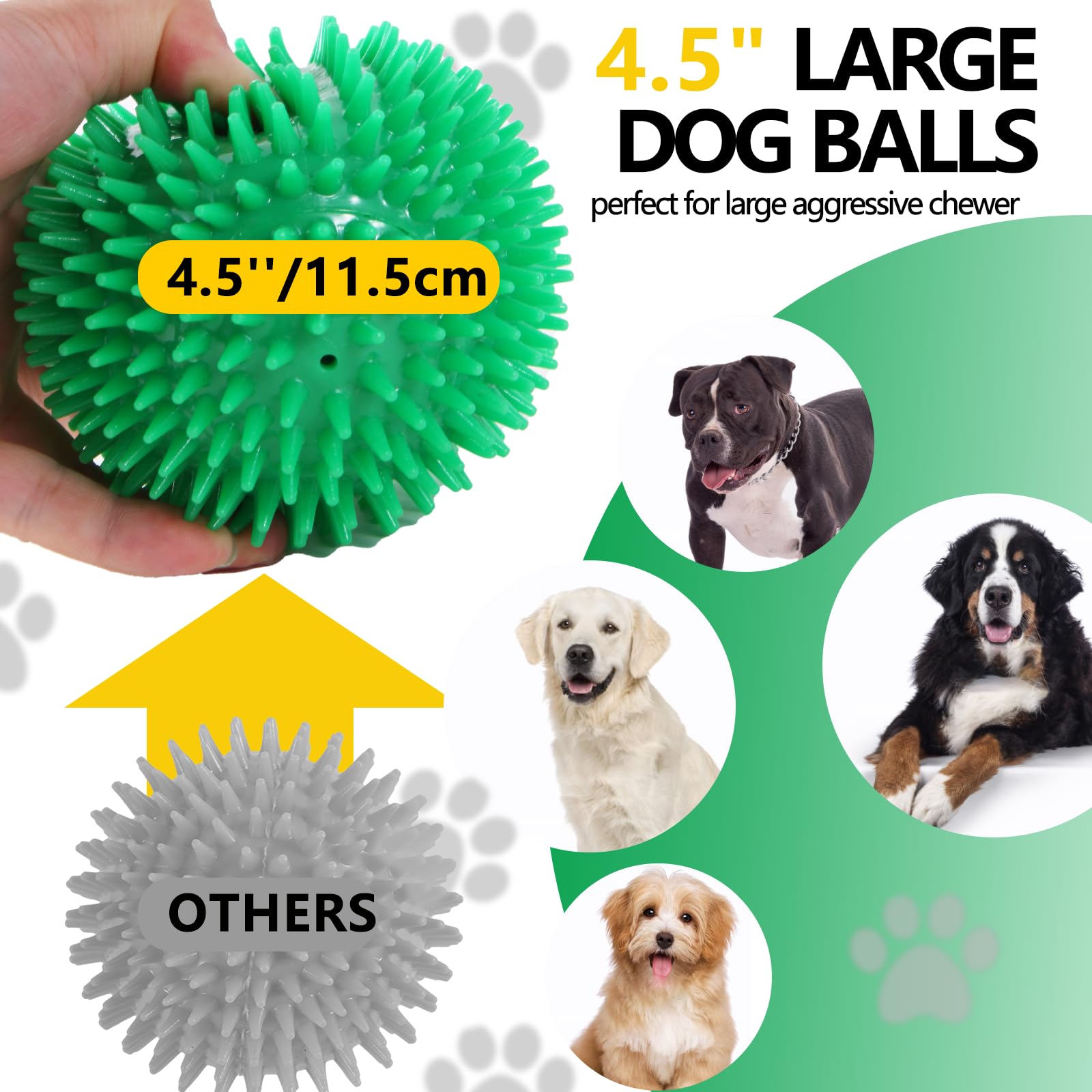 Vatrepeo 4.5'' Dog Balls 2 Pack Squeaky Dog Toys for Large Dog Spikey Dog Ball for Aggressive Chewers Squeaky Balls for Dog Balls