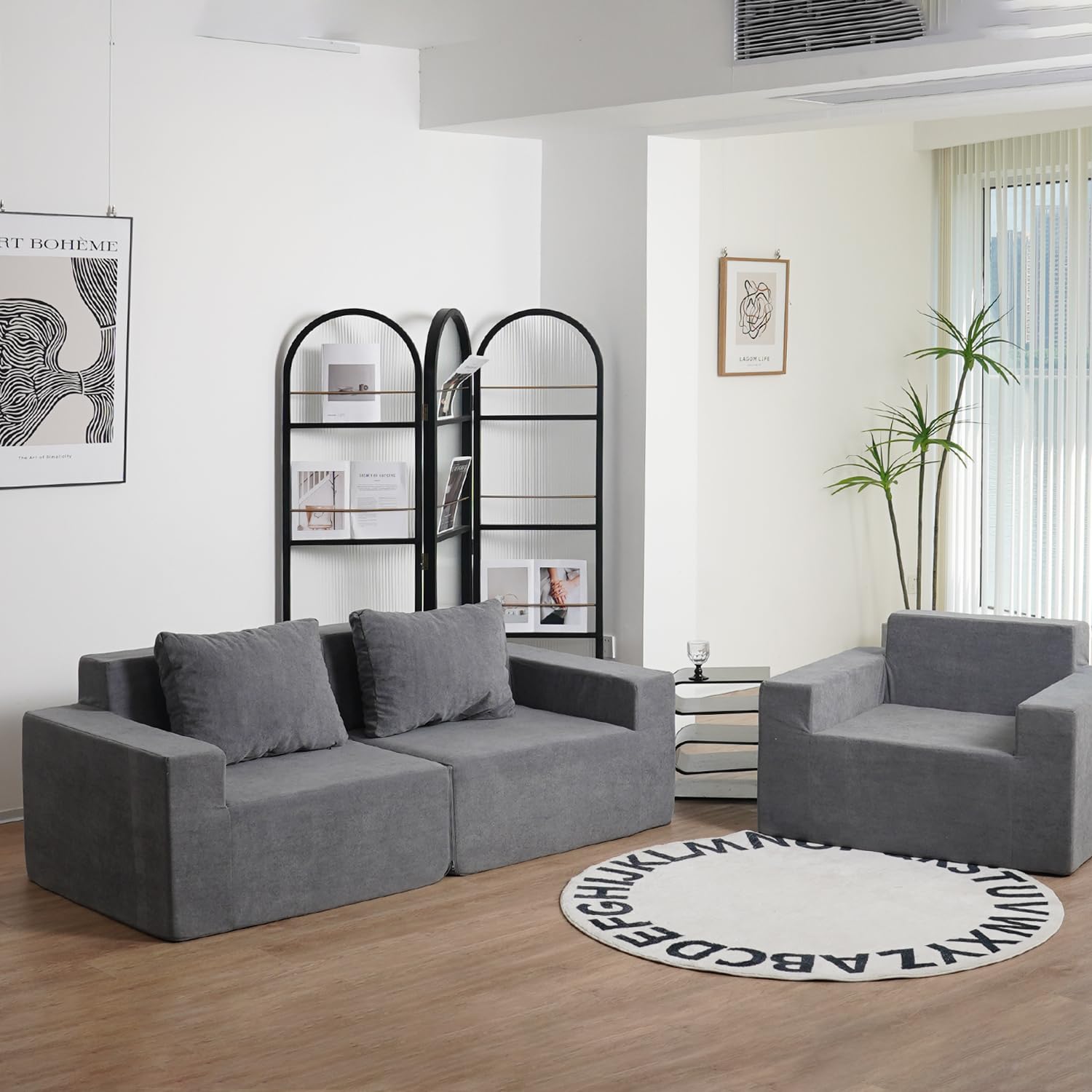 N&V Foam Sofa, Made with All Foam, Great for Livingroon and Bedroom (Grey, Love Seat)