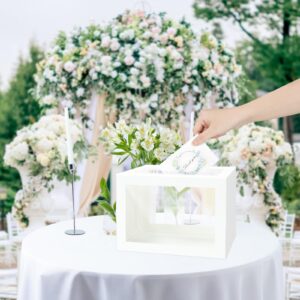 Mulbozy Gift Cards Box Holder with Clear Window for Wedding Receptions (Transparent Window, White)