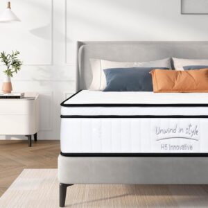 queen mattress,10 inch queen size mattress,hybrid mattress queen in a box,individually pocketed innerspring,fiberglass-free mattress,medium firm certipur-us certified,120 nights risk-free trial,white