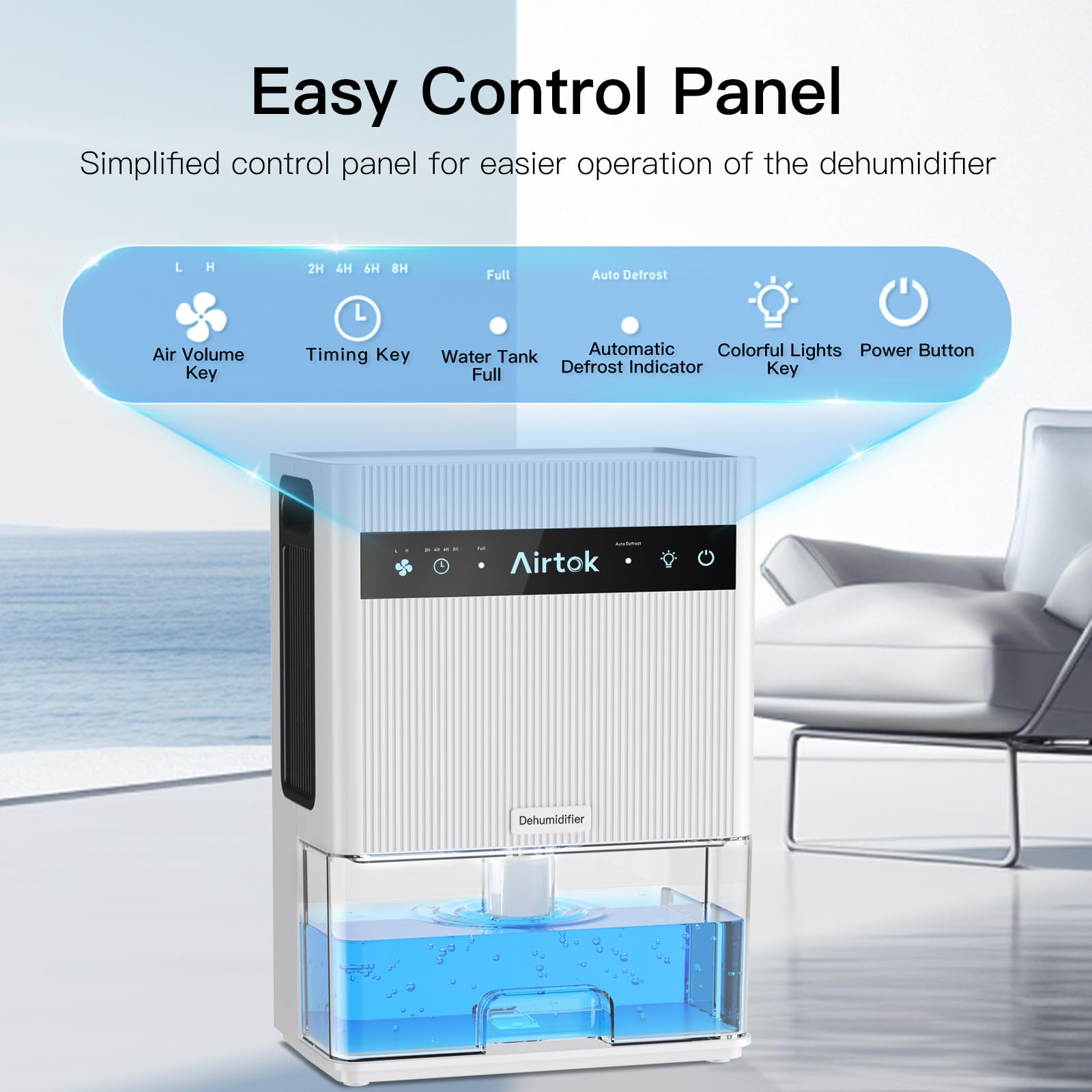 Airtok Dehumidifier for Home, Up to 950 Sq.Ft, 105.6 OZ Water Tank, Quiet Dehumidifier for Bedroom with Auto-Defrost, 4 Timer, Auto Shut Off, 7 Colors LED Light, for Bathroom Basement Closet RV