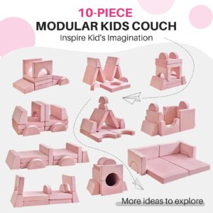 Redlife Modular Kids Play Couch, Kids Play Couch for Age 1-16, Kids Modular Couch for playroom Bedroom Living Room, Kids Couch Building Fort, Convertible Play Foam Couch for Boy and Girls(Pink)