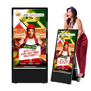 qixzocv 43 inch rechargeable outdoor digital signage displays kiosk, portable battery powered advertising display poster, movable waterproof high brightness lcd screen totem, android os