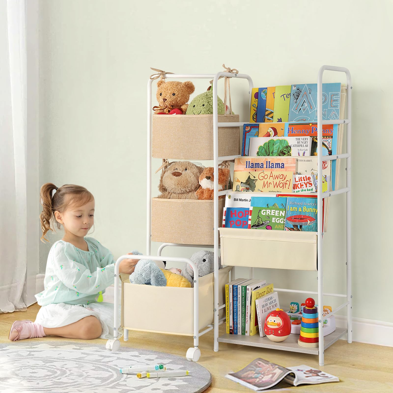 Ekero Kids Bookshelf and Toy Storage, Montessori Bookshelf, 4-Tier Baby Toddler Book Shelves, Bookshelf for Kids with Toy Storage Organizer, Book Shelf for Kids Rooms Nursery Playroom Classroom