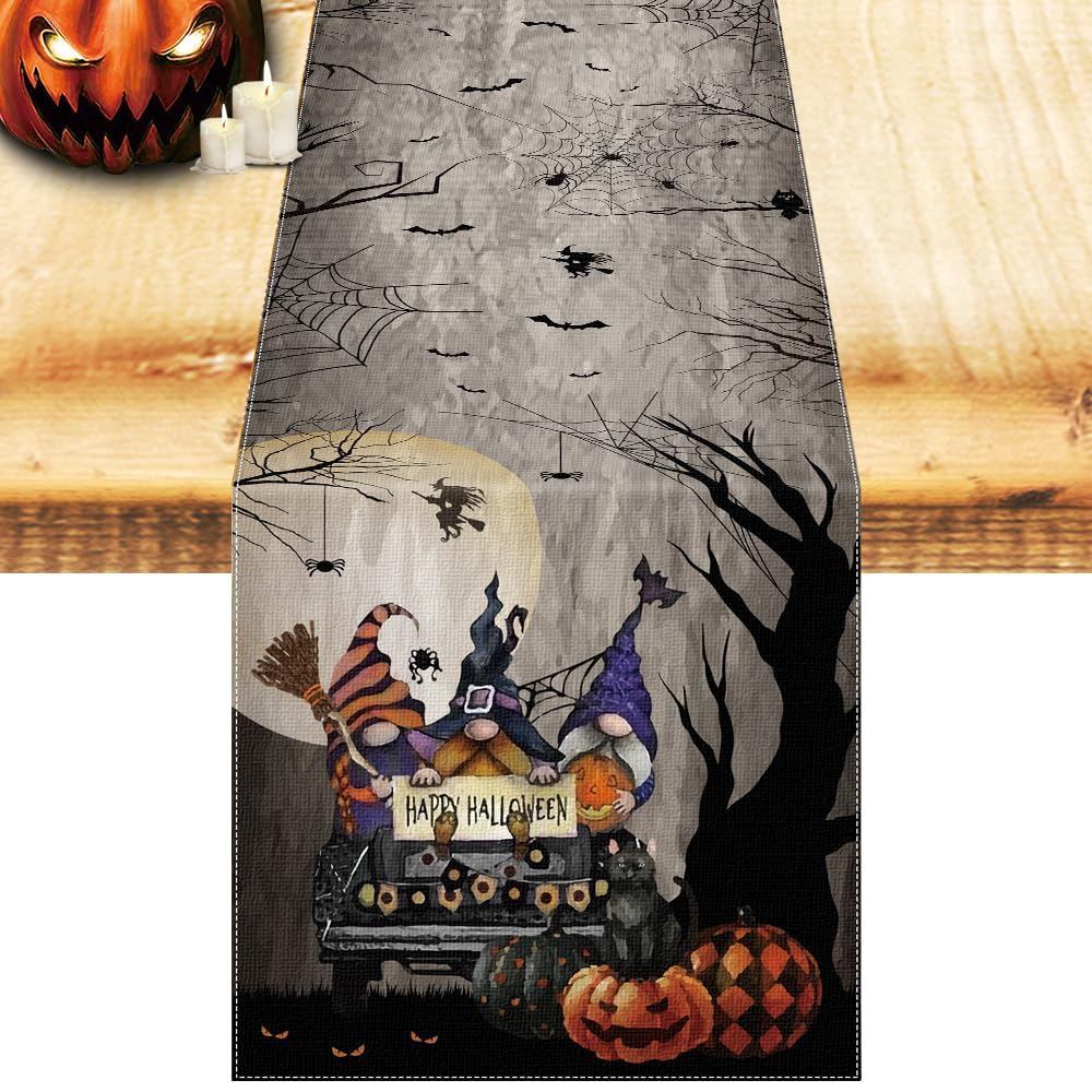 Nialnant Scream Table Runner, Spooky Gnome Truck Trees Table Runners for Birthday Decorations Kitchen Dining Party Indoor Outdoor - 13 x 72 Inch