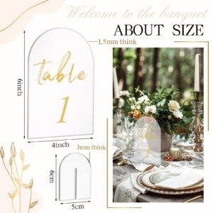 30 Sets Arch Acrylic Sign Gold Printed 1-30 Table Signs with Stands Calligraphy Clear Table Number Display Stand for Wedding Reception Event Party Restaurant Centerpieces Decor (4 x 6 Inch)