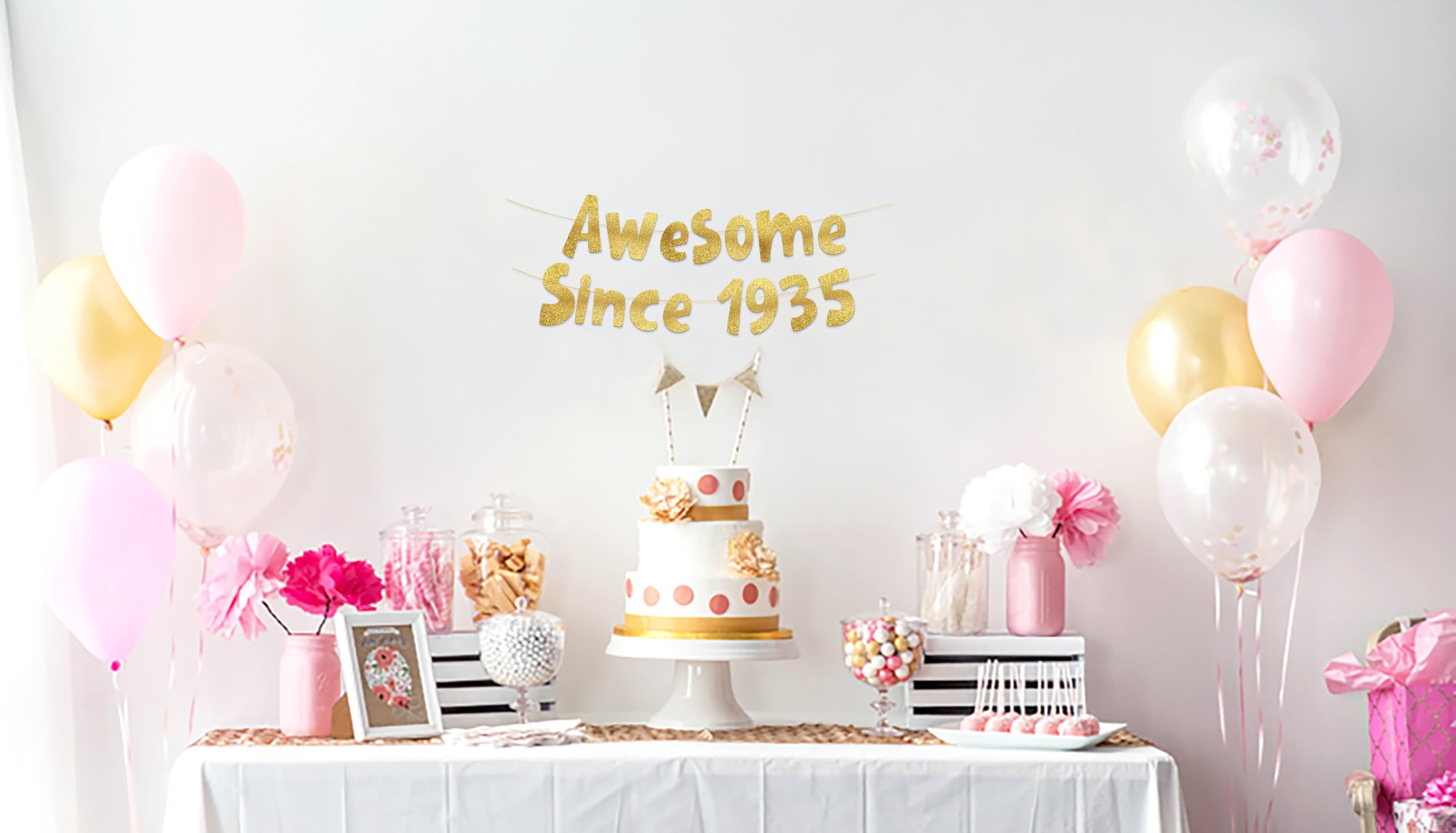 Awesome Since 1935 Gold Glitter Banner - 89th Birthday Party Decorations