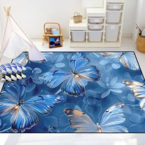 Butterfly Rug - Blue Butterfly Rugs for Girls Bedroom Living Room Kids Room Decor Modern Dreamy Butterfly Theme Carpets Floor Polyester Yoga Mat, 2'5''×4'