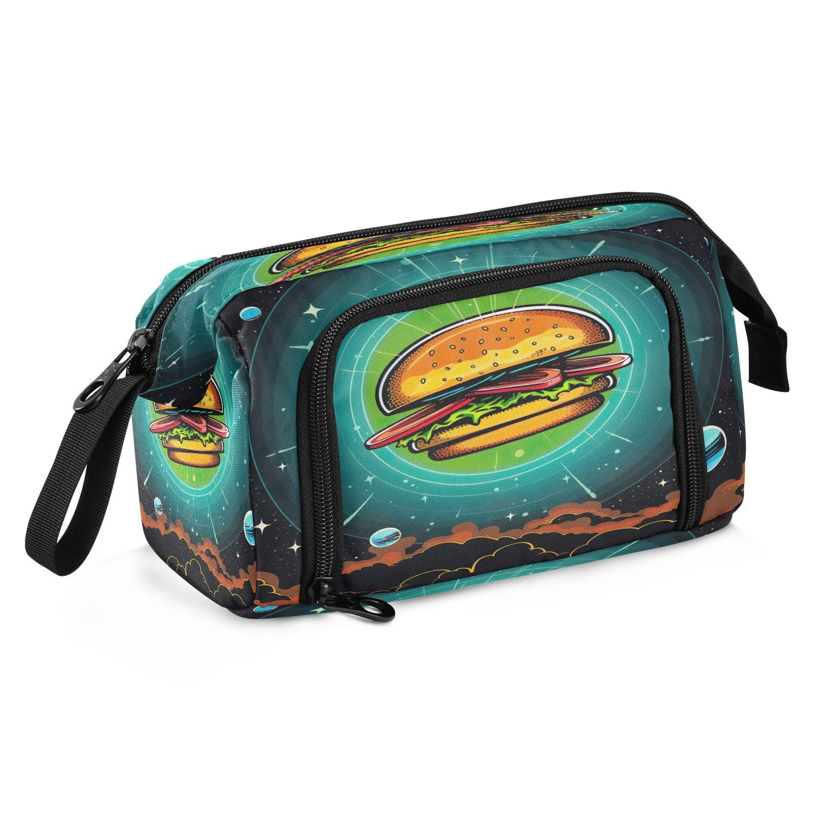 Emelivor Cartoon Hamburger Planet Pencil Case Large Capacity Pencil Pouch Bag with Compartmens Pen Bag Case with Zipper Stationery Bag Pencil Organizer for School Office Adults College Teens