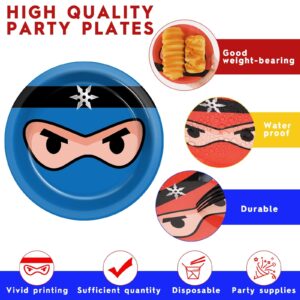 Naozinebi 72PCS Ninja Birthday Plates Ninja Party Supplies Ninja Warrior Tableware Ninja Master Plates Karate Disposable Plate Dessert Paper Plates for Boys Girls Kids Baby Shower Favors 6.7*6.7inch