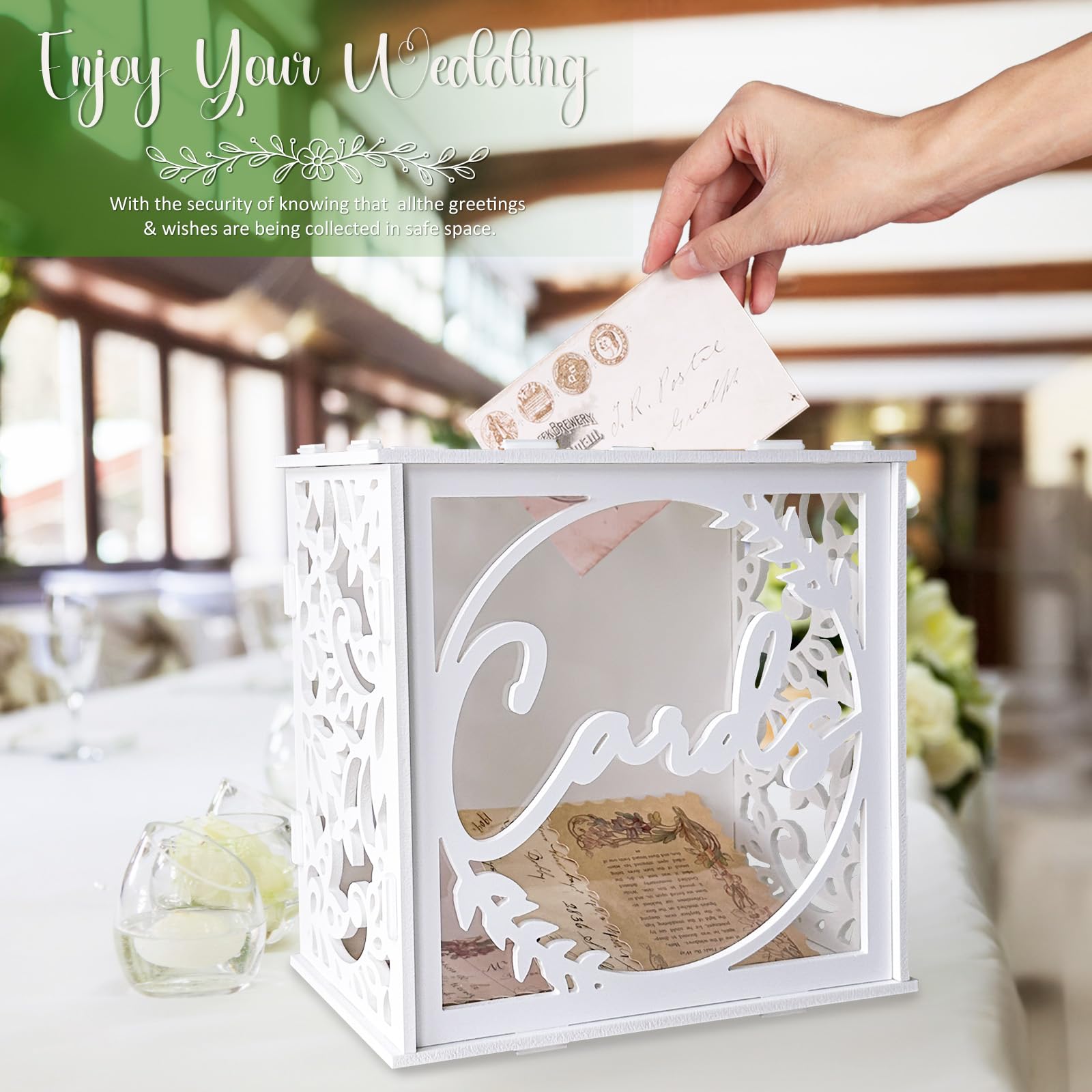 OurWarm White Wedding Card Box for Receptions, PVC Gift Card Box for Wedding with Acrylic Windows, Rustic Envelop Money Gift Box for Anniversary Bridal Baby Showers Graduation Birthday Party