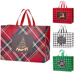 12pcs extra large christmas gift bags, 16.9"×12.6"×7.1”, reusable christmas tote bags with handle non-woven christmas bags for gifts wrapping xmas holiday