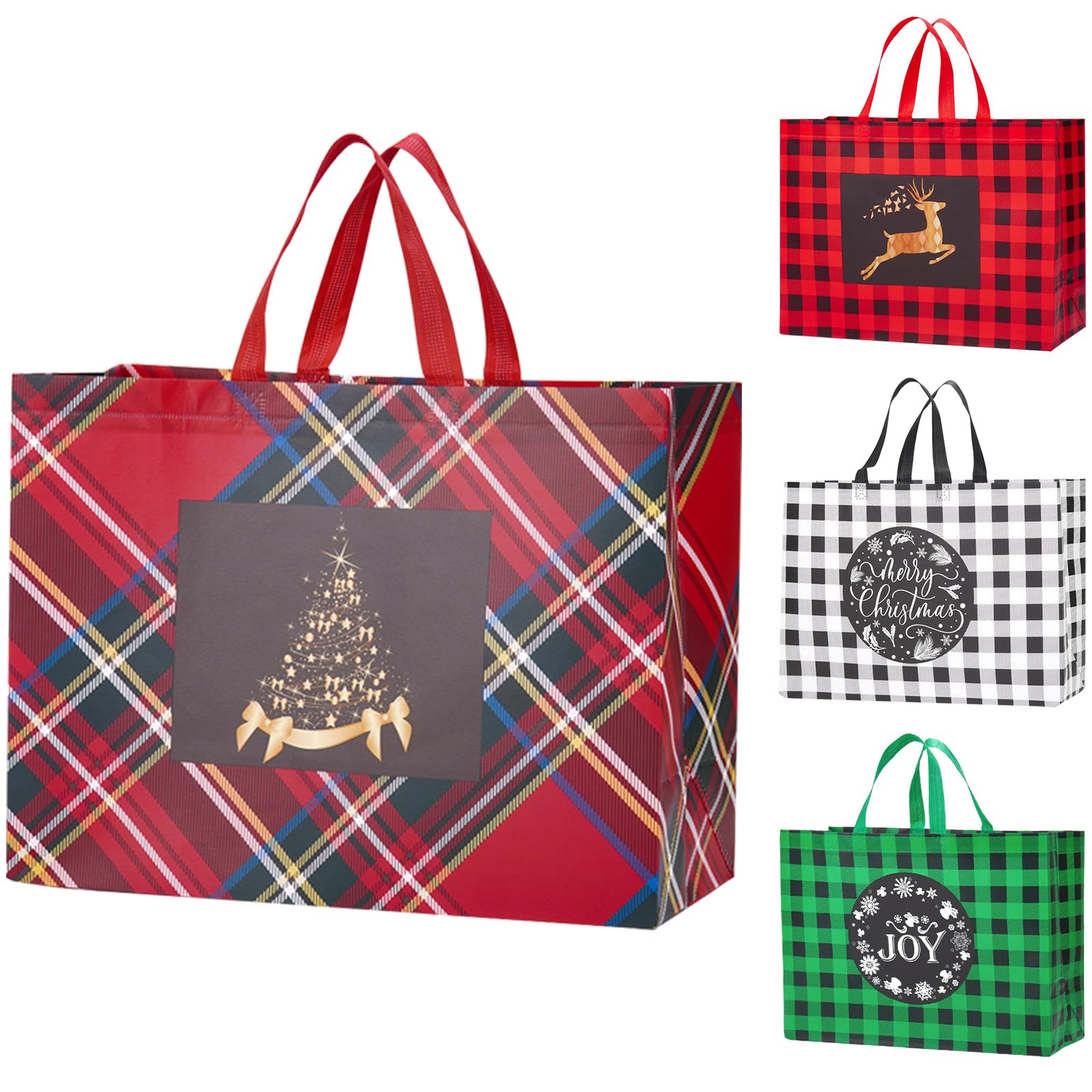 12PCS Extra Large Christmas Gift Bags, 16.9"×12.6"×7.1”, Reusable Christmas Tote Bags with Handle Non-Woven Christmas Bags for Gifts Wrapping Xmas Holiday