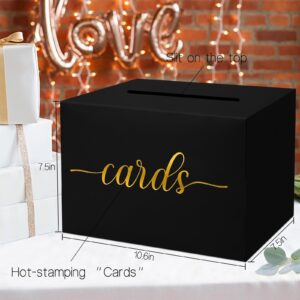 Mulbozy Black Card Box for Party, Gift Cards Box Holder with Gold Foil Design for Wedding Receptions, Bridal & Baby Showers, Graduations, Voting, Donate Money, Retirements, Anniversaries