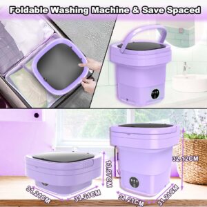 Portable Washing Machine, 14L Upgraded Mini Foldable Washer with Drain Basket Washer, 2 in 1 Intelligent Laundry Machine for Baby Clothes, Underwear, Apartment, Camping, Travel （Purple）