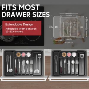 MIAOKE Silverware Organizer,Expandable Utensil Drawer Organizer with Dividers,3 Individual Square Slots,Kitchen Drawer Organizer for Forks,Knives and Other Kitchen Utensils and Cutlery Bedroom Office