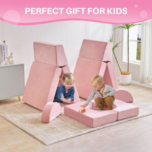 Redlife Modular Kids Play Couch, Kids Play Couch for Age 1-16, Kids Modular Couch for playroom Bedroom Living Room, Kids Couch Building Fort, Convertible Play Foam Couch for Boy and Girls(Pink)