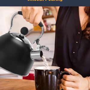 AMFOCUS Tea Kettle, 2 Quart Stainless Steel Whistling Tea Kettle, Stovetop Whistling Teakettle Tea Pots for Stove Top with Ergonomic Folding Handle, Small Teapot, Water boiler for Tea, Coffee (Black)