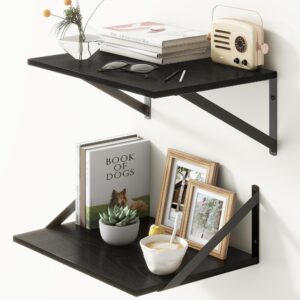 fun memories deep floating shelves for wall, 12 inch deep black floating shelves set of 2, 16" w x 12" d wall shelf, wide display ledges shelves for bedroom, bathroom, 12 deep bookshelf wall mounted