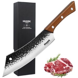 huusk 7.4 inch meat cleaver for meat cutting, hand-forged high carbon steel butcher knife with sharp blade & ergonomic handle, professional butcher knife for home kitchen cooking