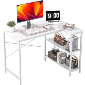 wasagun small computer desk,35 inch l shaped desk with storage shelves,gaming desk,home office corner reversible pc desk,study writing table,white