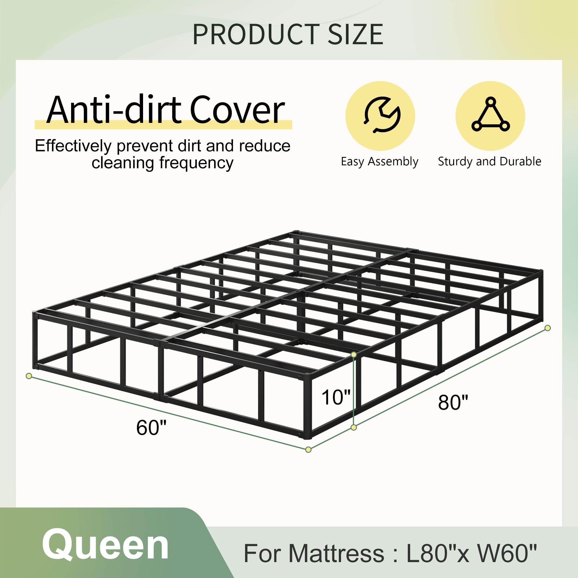 Lutown-Teen 10 Inch Queen Box Spring High Profile, Heavy Duty Metal Box Spring for Queen Bed Base with Fabric Cover, Mattress Foundation, Noise Free, Easy Assembly