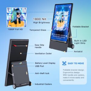 QIXZOCV 43 Inch Rechargeable Outdoor Digital Signage Displays Kiosk, Portable Battery Powered Advertising Display Poster, Movable Waterproof High Brightness LCD Screen Totem, Android OS