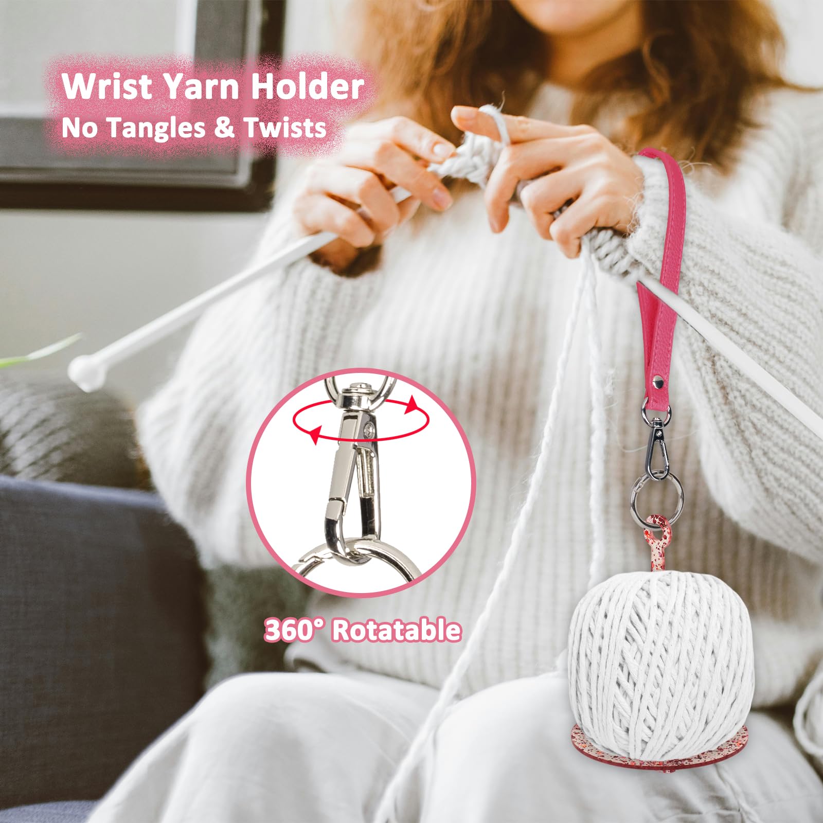 MiiMoo Wrist Yarn Holder - Portable Yarn Holder with Wrist Strap, Yarn Organizer for Knitting & Crocheting, Ideal Gift for Craft Lovers (Pink)