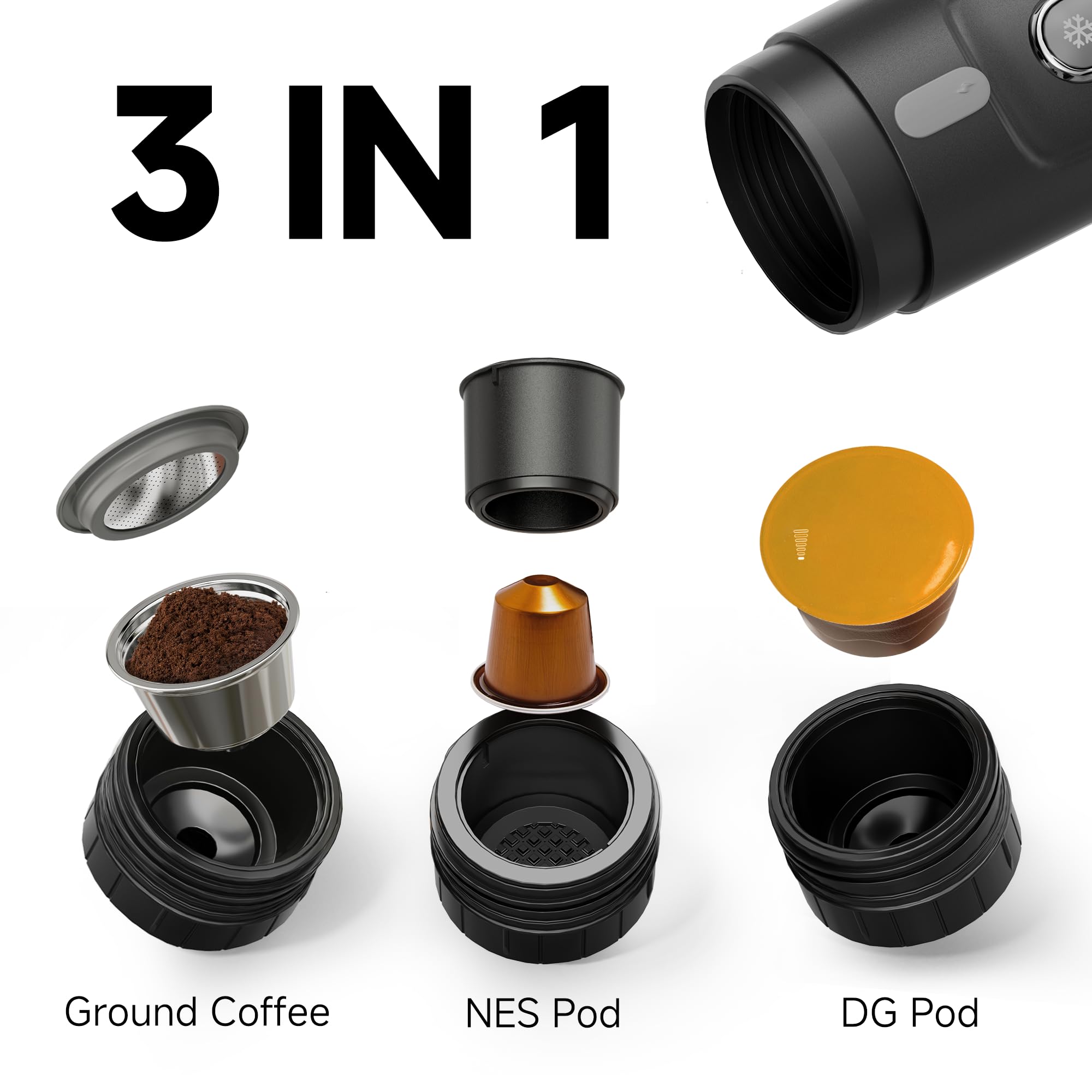 HIBREW H4A 3-in-1 Portable Coffee Maker for Car, Nes*/DG*/Ground Coffee Compatible, 12 Volt Espresso Machine for Pods, with Foldable Holder&Carrying Case