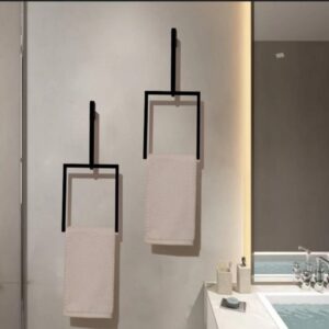 Unique Vertical Towel Rack Wall Mounted for Bathroom, Metal Square Towel Holder, Modern Hand Towel Ring, Elegant Bathroom and Kitchen Decor, Space-Saving Towel Hanger (Medium (24"x11"x3") - 1 pcs)