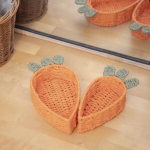 YRMT Small Storage Baskets for Entryway, Carrot Shape Decorative Bowl Basket, Paper Rope Woven Basket Organizer for Candy, Keys, Wallet, Cute Home Decor Set of 2