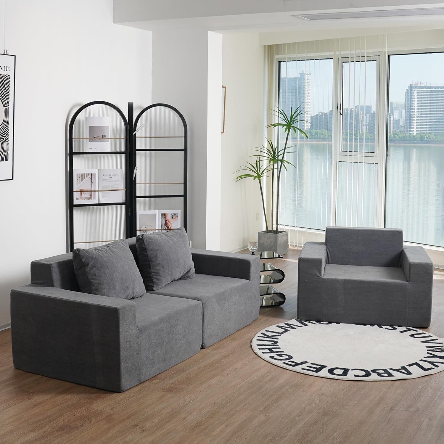 N&V Foam Sofa, Made with All Foam, Great for Livingroon and Bedroom (Grey, Love Seat)