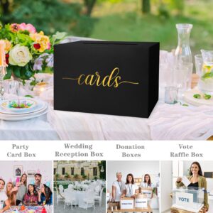 Mulbozy Black Card Box for Party, Gift Cards Box Holder with Gold Foil Design for Wedding Receptions, Bridal & Baby Showers, Graduations, Voting, Donate Money, Retirements, Anniversaries