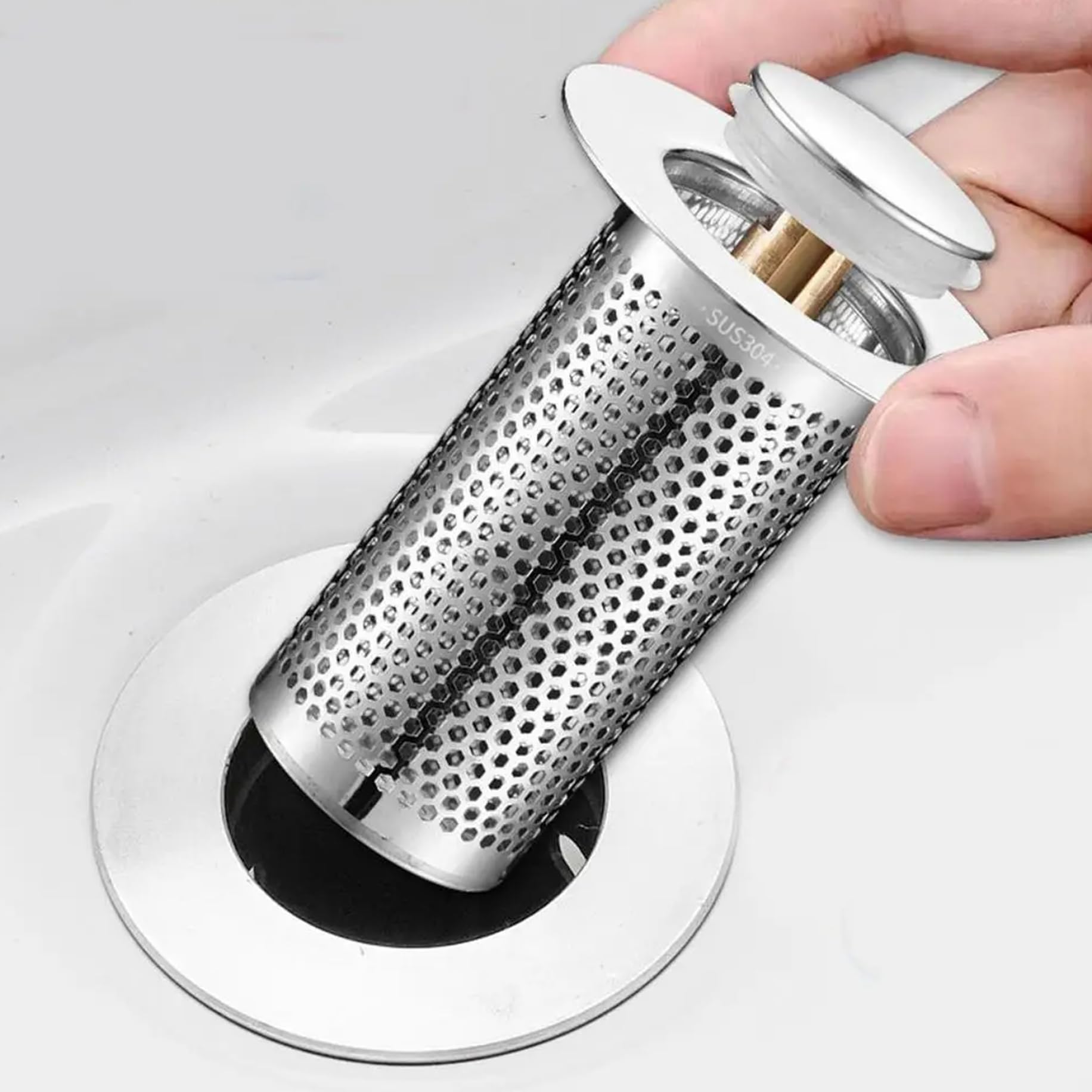 2 PCS Sink Drain Strainer Stainless Steel Drain Stopper Pop-up Washbasin Drain Filter with Removable Basket for Bathroom Kitchen Bathtub Water Pipe 2.2*3.2inch Long Sink Strainer Kitchen Drain Bathroo