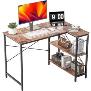 wasagun small computer desk,35 inch l shaped desk with storage shelves,gaming desk,home office corner reversible pc desk,study writing table,brown