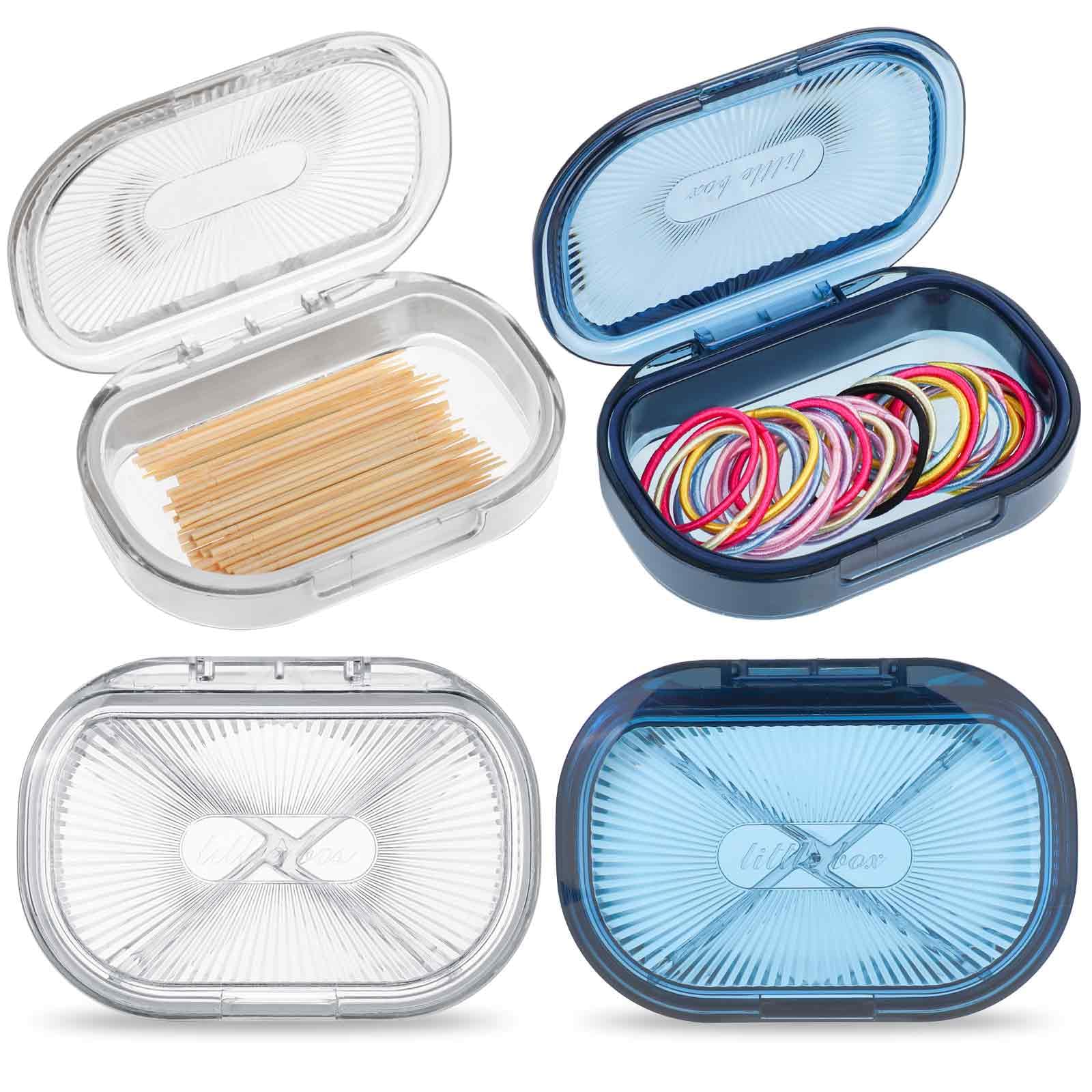 Qianyu 2 Pcs Small Storage Case Hair Tie Organizer Portable Travel Cotton Swab Container Daily Vitamin Pill Rectangle Clear Flosser Dispenser for Tiny Item Hair Accessories Home Offices Business Trip