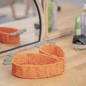 YRMT Small Storage Baskets for Entryway, Carrot Shape Decorative Bowl Basket, Paper Rope Woven Basket Organizer for Candy, Keys, Wallet, Cute Home Decor Set of 2