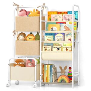 ekero kids bookshelf and toy storage, montessori bookshelf, 4-tier baby toddler book shelves, bookshelf for kids with toy storage organizer, book shelf for kids rooms nursery playroom classroom