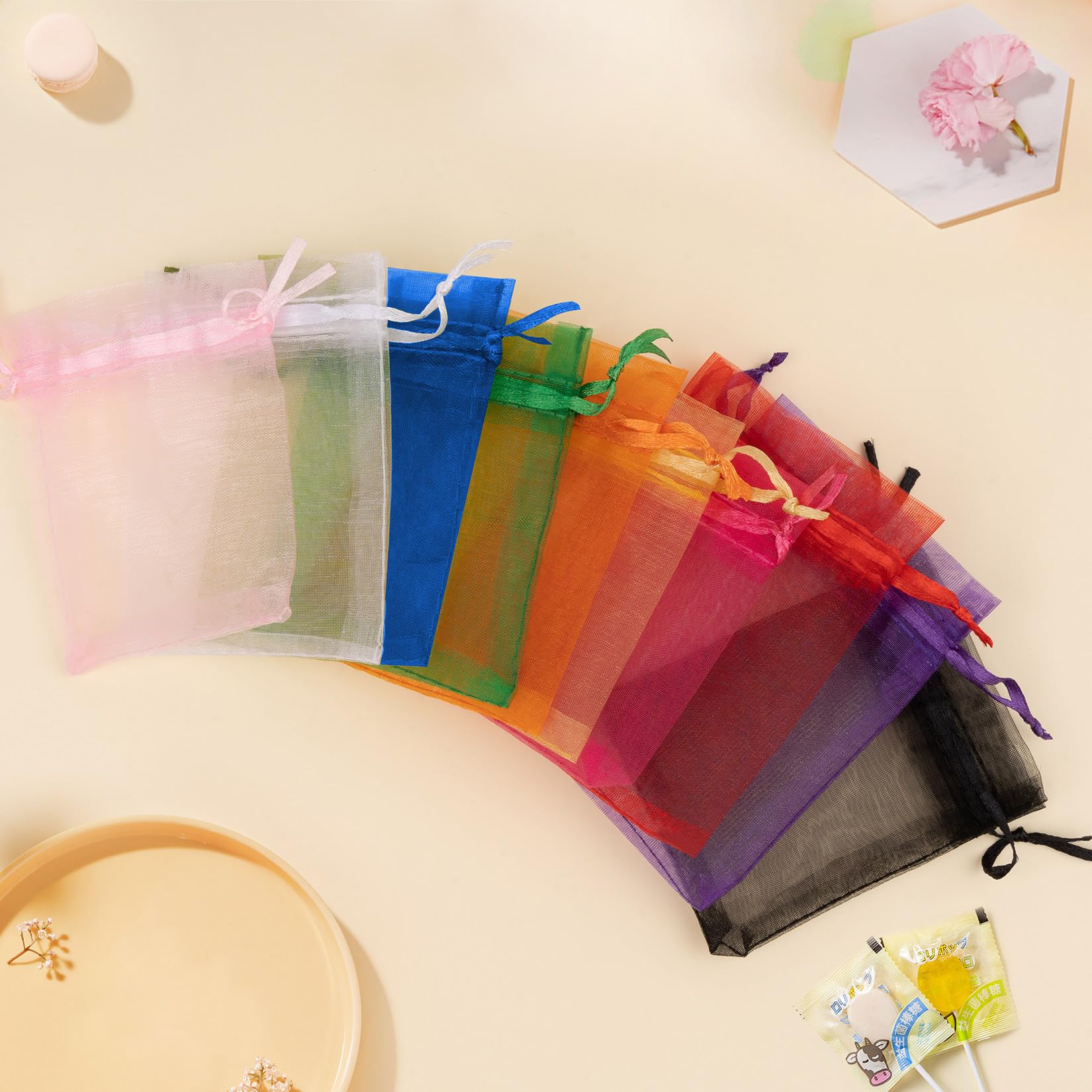 Crweety 50 Pcs Organza Bags-Mix Color 3x4 Inch, Small Gift Bags Goodie Bags Small Mesh Bags Drawstring for Wedding Party Favor Christmas